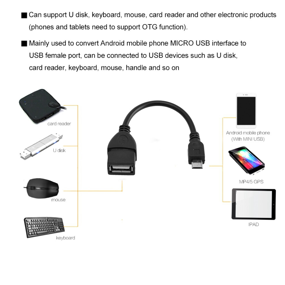 Otg Cable Micro Usb To Usb Female Black 7055741646195