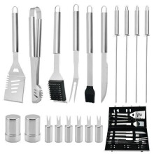 18-delige roestvrijstalen barbecue-accessoireset in een aluminium draagtas voor buiten grillen en kamperen