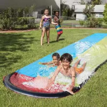 (green, 480*140CM) Water Slide for Kids Outdoor Inflatable PVC Double Water Slide Summer Splash Pad Single Lane Water Slide Play Mat