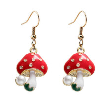 Mushroom Earrings for Women Cute And Delicate Gold-plated Enamel Simulation Fresh Red Mushroom Jewelry Gift