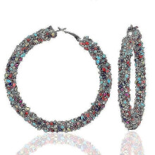 Big One Circle Hoop Earrings Hollow Out Colorful Bib Beads Ear Rings F