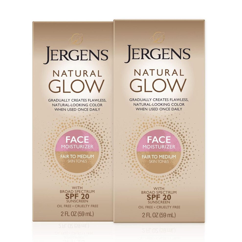 Jergens Natural Glow Face Self Tanner Lotion Spf 20, Sunless Tanning, Fair To Medium Skin Tone, Daily Facial Sunscreen, 2 Oz, Pack Of 2