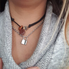 Stainless Steel Silver Color Padlock Pendant Necklace Rolo Cable Chain Necklace Collar Choker Necklace Femme Women Lock 45Cm