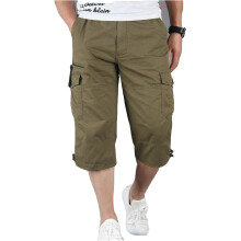 (Army Green, 3XL) Men's 7/8 Length Stretch Cargo Shorts, Elastic Waist Work Shorts