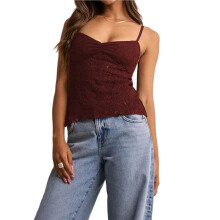 Women Lace Camisole Tank Tops Y2k Spaghetti Strap Camis Going Out Top Wine Red L