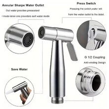 High-Pressure Handheld Shower Kit - Stainless Steel Tool for Toilet Cleaning with 4.8-Inch Hose and Wall Mount