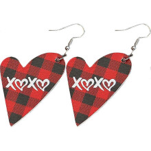 1 Pair Heart Earrings Red and Black Plaid Leather Earrings Dangle Earrings Z