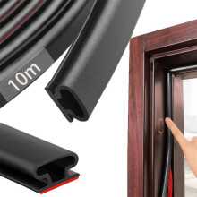 Window Door Seal Strip D Type Rubber, Self Adhesive Weather Stripping Tape, 10 m Black, Cold and Sound Insulation