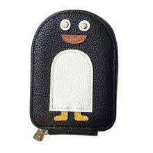 (Black) Cute Penguins Pu Credit Card Coin Wallet High Capacity Portable Coin Purse For Women Girls