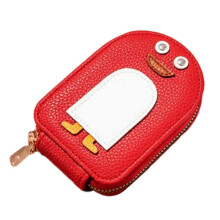 (Red) Cute Penguins Pu Credit Card Coin Wallet High Capacity Portable Coin Purse For Women Girls