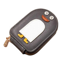 (Grey) Cute Penguins Pu Credit Card Coin Wallet High Capacity Portable Coin Purse For Women Girls