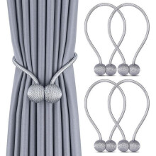 Juego de 4 alzapaños magnéticos de tela gris para cortinas de ventanas y hogar. Decoración elegante.