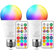 Bombilla LED E27 de 10 W, 120 colores RGBW, con mando a distancia, temporizador y luz blanca cálida regulable, paquete de 2