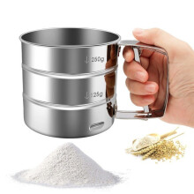 Portable Stainless Steel Flour Sifter Cup with Hand Press for Home Kitchen Baking Use