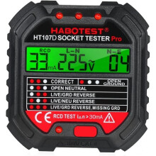 Probador de tomacorrientes GFCI con pantalla de voltaje, detector de polaridad y voltaje de circuito de 90-250 V