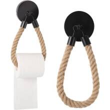 Soporte de papel higiénico de pared con cuerda de cáñamo, soporte de rollo de metal negro para la decoración del baño.