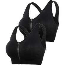 (L, Black) 2pcs Zip Front Post Surgery Bra Yoga Bra Workout Fitness Activewear Padded Bras For Women-r