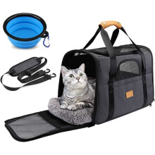 Breathable Foldable Pet Carrier Bag for Dogs and Cats up to 6 kg with Removable Mat and 1L Foldable Bowl 45 x 35 x 33 cm