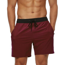 (M, Black Wine Red) Men S Swim Trunks With Zip Pocket  Waterproof  Drying  Quick Swimsuit  Bathing Shorts With Adjustable Drawstring-n