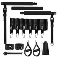 (Black) 180lb Fitness Resistance Kit Full Body Workout Portable TPE Resistance Band Yoga Pilates Home Gym Fitness Set Black