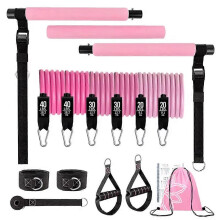 (Pink) 180lb Fitness Resistance Kit Full Body Workout Portable TPE Resistance Band Yoga Pilates Home Gym Fitness Set Black