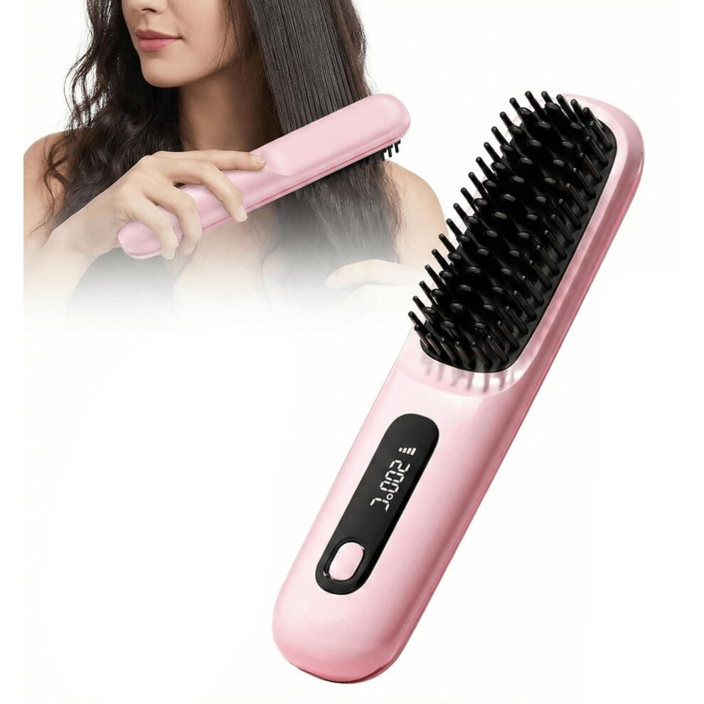 Gogerstar Cordless Hair Straightener Brush, Heated Hair Brush For Short Hair, Portable Straightening Brush For Travel, Ceramic Hair Brush Straightener