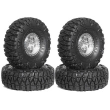 4Pcs 60mm 1.0In Metal Beadlock Wheel Tire Set for 1/18 1/24 RC Crawler Car TRX4M SCX24 AX24 FCX24 Upgrade Parts Silver