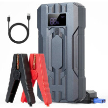 Auxiliar de partida portátil 12V com tela LCD grande e luz LED, carregador rápido para bateria de carro.