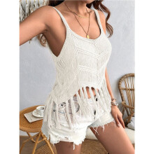 Women'S Fringe Camis Western Cowgirl Tassel Tank Tops Sleeveless V-Neck Crochet Top Spaghetti Straps Vest Cream White L