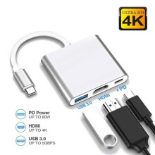 Adattatore USB-C 3 in 1 con HDMI 4K, USB 3.1 e PD 100W, bianco, hub multiporta compatto