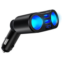 Caricabatterie da auto USB 3.1A, 2 porte USB e 2 prese da 12V, doppio display LED, adattatore per accendisigari nero