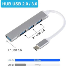 Hub USB 3.0 in alluminio, 4 porte Plug and Play, alta velocità, compatibile con MacBook, design compatto.