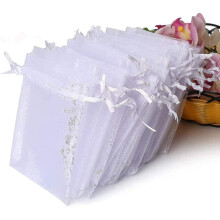 100pcs Premium Sheer Organza Bags, White Wedding Favor Bags with Drawstring, 4x4.72 Jewelry Gift Bags For-e