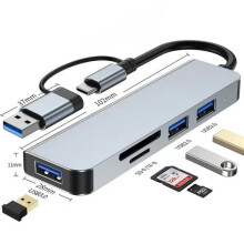 Hub USB de 8 portas com 5 USB-A, 1 USB-C e leitor de cartão SD/TF, adaptador compacto USB 3.0 de 5 Gbps