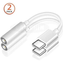 Adaptador de áudio USB-C para 3,5 mm para Android, ouça e carregue, branco com design de dupla função.