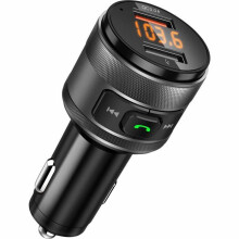 Transmissor FM Bluetooth, carregador veicular USB QC3.0, adaptador de rádio mãos-livres sem fio com duas portas USB.
