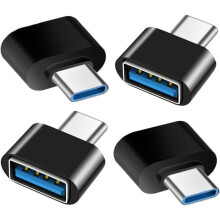 Pacote com 4 adaptadores USB-C para USB-A 3.0 OTG, 5 Gbps macho para fêmea, carcaça de alumínio preta