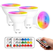 Lâmpadas LED GU10 6W, RGB + Branco Quente 3000K, Reguláveis, 12 Cores e 5 Modos, Pacote com 4
