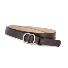 Elegant Ladies PU Belt Square Metal Buckles No Punch-Coffee