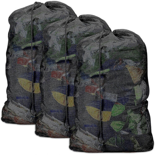 Laundry Bags, Mesh Heavy Duty 24" x 36" with Drawstring Closure, 3-Pack, Black