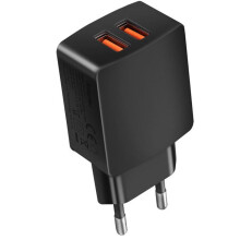 Carregador de parede USB, 5V 2.1A, porta dupla, 10.5W, adaptador compacto para celulares, preto, ideal para viagens.