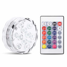 Luzes submersíveis de LED com 10 LEDs, à prova d'água, RGB, alimentadas por bateria e com controle remoto infravermelho.