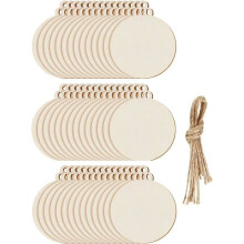 Conjunto de 100 enfeites de Natal redondos de madeira com cordão para decoração festiva da casa.