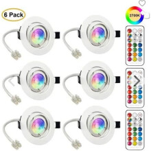 Conjunto de 6 spots de LED embutidos para teto, lâmpadas GU10 RGB com mudança de cor ajustável, branco quente 6W, luz do dia.