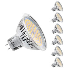 Lâmpadas LED GU5.3 MR16 12V Branco Quente 2800K, 5W Equivalente a 50W Halógenas, 450 Lúmens, Feixe de 120 Graus, Pacote com 6