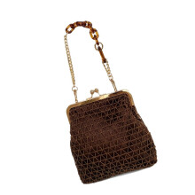 Stylish Square Shape Handbag Woven Silk Handbag With Acrylic