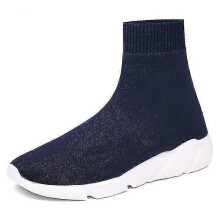 (7, Blue) High Top Men's Vulcanize Breathable Slip-on Sock Sneaker