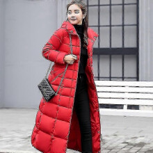 (L, Red) Winter women's down coat clothes cotton-padded thickening long jacket down plus size