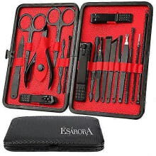 Manicure Set, 18 In 1 Stainless Steel Professional Pedicure Kit Nail Scissors Grooming Kit with Black Leather Travel Case