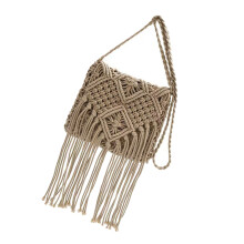Trendy Crochet Purse Lightweight Cotton Bag With Tassels-Gray